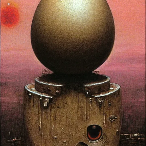 Image similar to egg humpty dumpty front view by by luis royo and wayne barlowe,