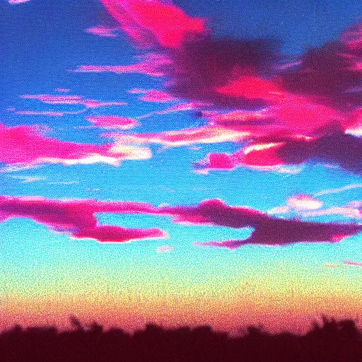 Image similar to video of the sky, recorded with vhs, sunset, clouds, 1 9 7 9, vhs artifacts, details, static