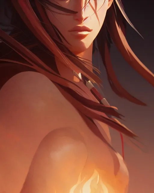 Image similar to azctec warrior, megan fox, detailed perfect face, exquisite details, fire magic, mid view, design on a white background, by studio muti, greg rutkowski makoto shinkai takashi takeuchi studio ghibli