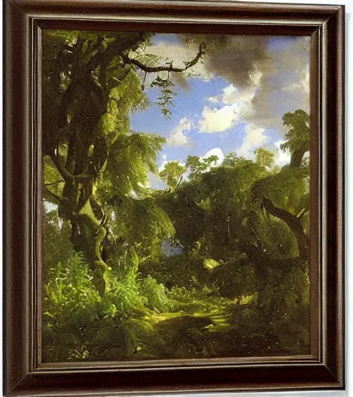 Prompt: artwork painting of a lush environment by eugene von guerard, ivan shishkin, john singer sargent