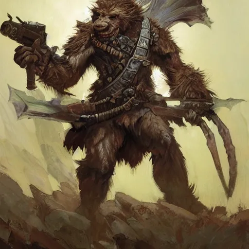 Prompt: The DnD Bugbear ranger, full body artwork by Craig Mullins, Simon Bisley, Gregory Manchess, Fernanda Suarez, Artem Demura, Alphonse Mucha, Donato Giancola, Jason Felix, Steve Argyle, Tyler Jacobson, Peter Mohrbacher, digital art, trending on artstation