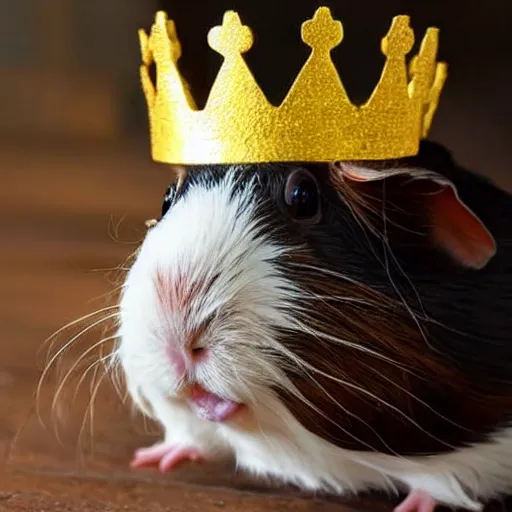 Image similar to A guinea pig with a golden crown with smaller guinea pigs bowing