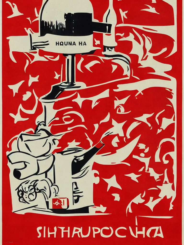 Prompt: a sriracha bottle as a vintage communist propaganda poster, bauhaus style, grainy