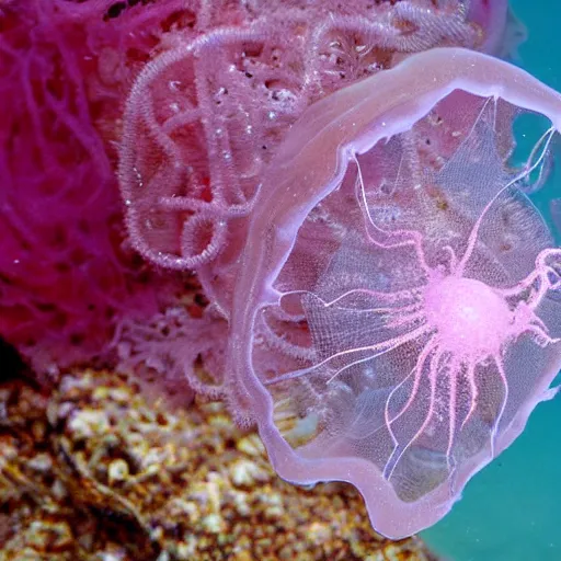 Image similar to pink jellyfish hits Bob with a metal sieve