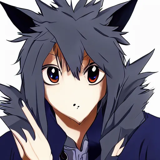 Image similar to key anime visual portrait of an anthropomorphic anthro wolf fursona, in a jacket, with handsome eyes, official modern anime art