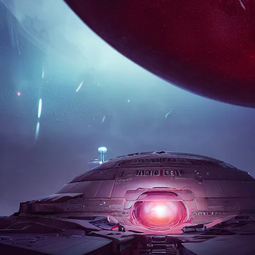 Image similar to futuristic spaceship escaping event horizon of black hole, dystopian sci - fi, by rossdraws, by marc simonetti, by matt rutkowski, sci - fi, distant twinkling stars, nebula, supernova, exploding galaxy, micro detail, octane render, physically based rendering, insane details, photorealism, 8 k, cgsociety