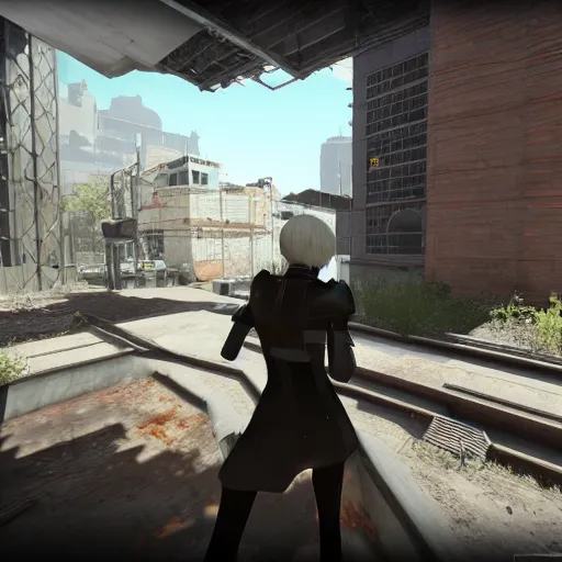 Image similar to 2B nier automata in Half life 2, 4k screenshot of Half life 2 gameplay, 8k hdr showcase