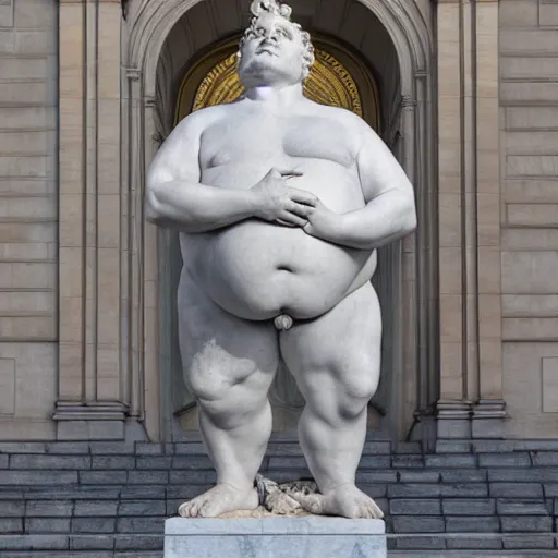 Image similar to hungarian prime minister viktor orban as an obese marble statue of ancient roman emperor, created by michelangelo, museum photoshot, 3 d photorealistic render, high resolution, 8 k