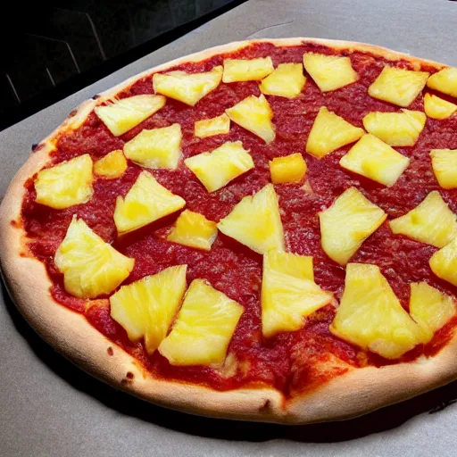 Prompt: a pizza made entirely of pineapple, photorealistic,