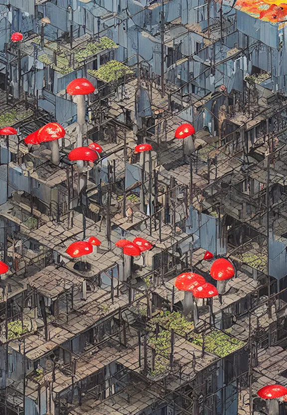 Prompt: [Underground city with checkered!! flags, brutalism! and little mushrooms. Propaganda!!! poster!!!!!, elegant, highly detailed, digital painting, artstation, concept art, matte, sharp focus, illustration, art by Enki Bilal and Moebius]