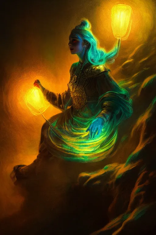 Prompt: electric lore kingdom, painted by peter lloyd and frank wu, trending on artstation, rembrandt lighting front view iridescent colors, chalk art, macro, magic realism, manierism