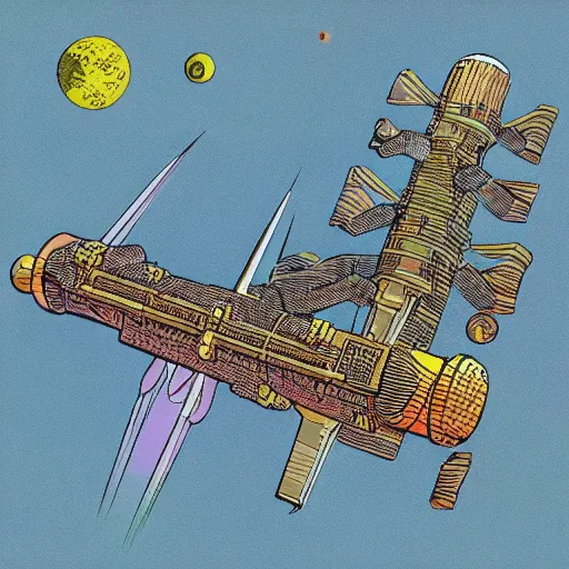 Prompt: space station in the style of Jean Giraud Moebius