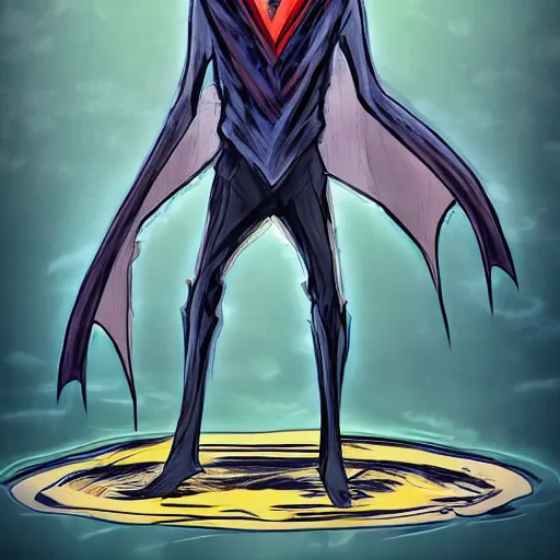 Image similar to concept art character with a vampire squid head and cape that is tall and thin that lives in an ocean setting in the apocalypse created by Dana terrace for a comic book with chromatic aberration and design influences from fret nice the video game