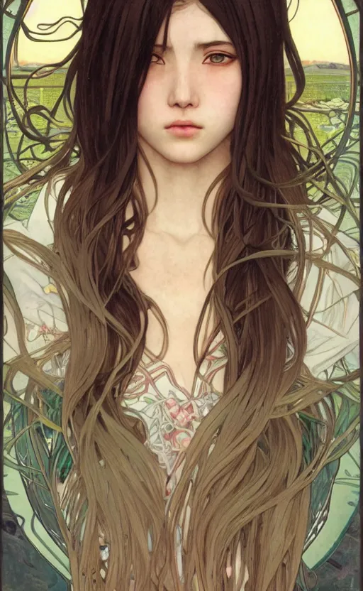 Image similar to girl, trading card front, anime style, long hair, hair down, symmetrical facial features, badminton, hyper realistic, pale skin, 4 k, rule of thirds, extreme detail, detailed drawing, trending artstation, hd, sport, d & d, realistic lighting, by alphonse mucha, greg rutkowski, sharp focus, backlit