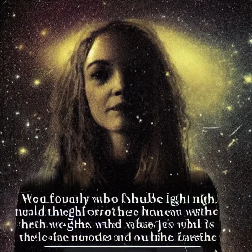 Image similar to we focused like the hubble telescope into the heading-for-hell worthness night the head of our nights and the found world makes a bushel of me, the delicate order of a labyrinth of me, the power we felt against the night, because of fear of our own boldness, and of how much we trust danger.