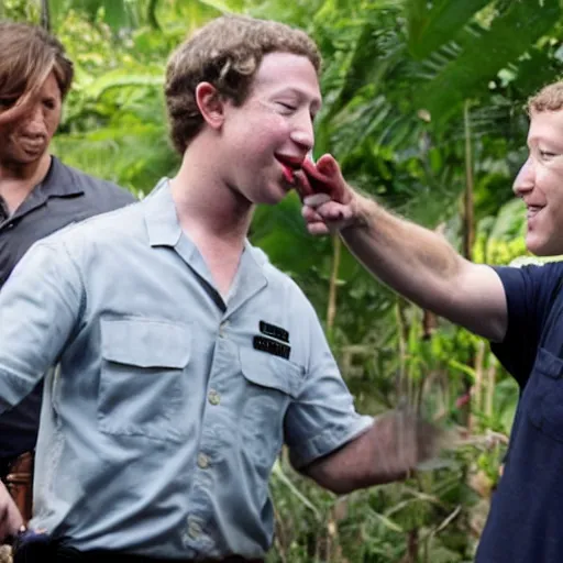 Image similar to Steve Irwin poking Mark Zuckerberg with a stick