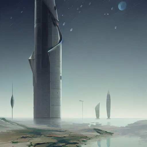 Prompt: a land scape with a skycraper biopunck architecture painting by sparth artist in elon musk movment trending on artstation ,digital 2d ,400 steps , 1024x1024