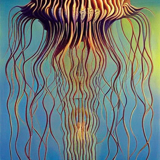 Prompt: cosmic void jellyfish, grandiose and complex, oil on canvas, by salvador dali