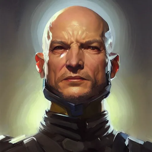 Prompt: Greg Manchess portrait painting of Professor X as Overwatch character, medium shot, asymmetrical, profile picture, Organic Painting, sunny day, Matte Painting, bold shapes, hard edges, street art, trending on artstation, by Huang Guangjian and Gil Elvgren and Sachin Teng