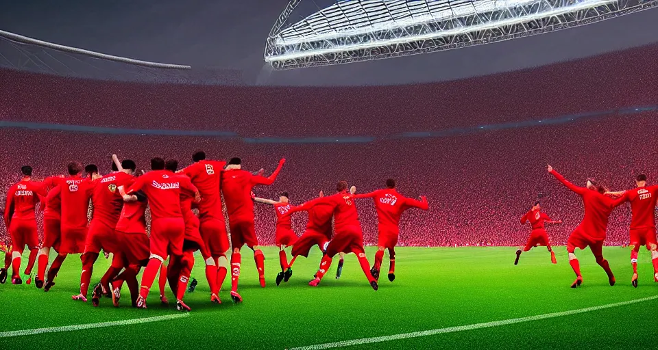 Prompt: soccer goal moments, players, people, football club spartak moscow wins the 2 0 2 4, champions league, final at wembley stadium, soviet realism style, 8 k