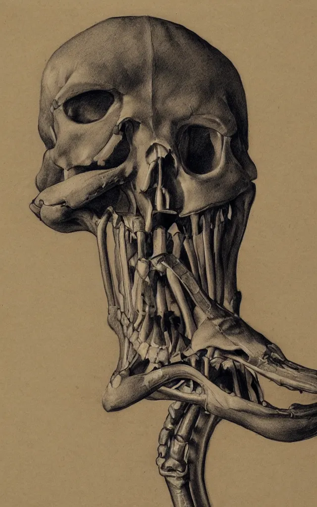 Image similar to portrait of a man with a skeletal beak, anatomical drawing, dynamic composition, dramatic lighting, hyperrealistic, ultra detailed