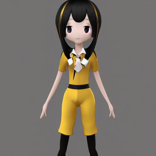 Prompt: cute fumo plush of a girl in gold and black who is energetic, anime girl, stylized rendering, vray