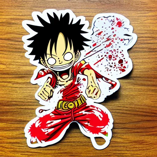 Image similar to die cut sticker, luffy gear 5, splatter paint on paper