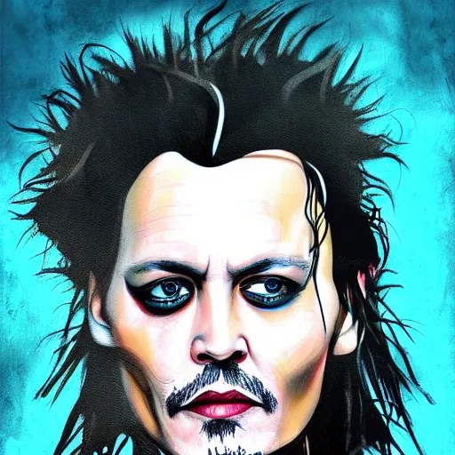 Image similar to portrait of johnny depp as edward scissorhands, highly detailed, centered, solid color background, digital painting