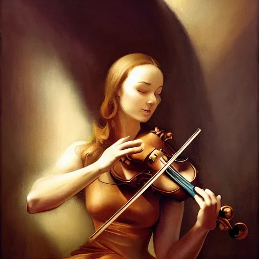 Image similar to bold simple baroque oil painting of violin interior, by peter mohrbacher, by frank frazetta, by alan lee, john howe, da vinci, large depth of field, super detailed, digital art, trending on artstation, ornate