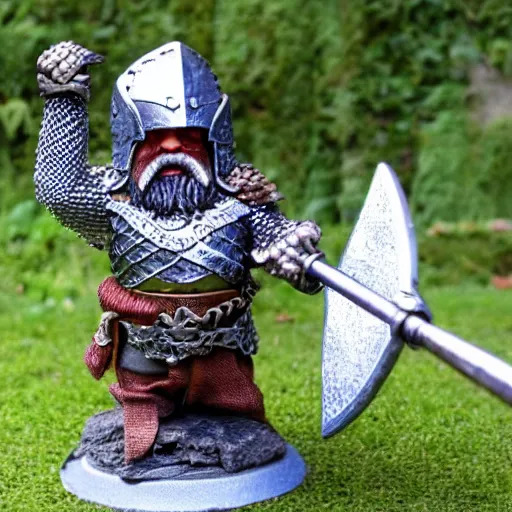 Image similar to dwarf fighter wearing chainmail armor holding a large warhammer