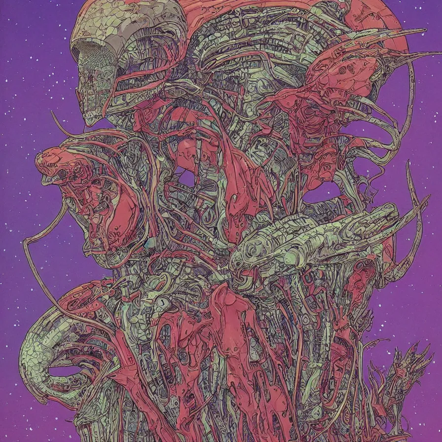 Prompt: ( an alien king, record jacket design ) by mœbius