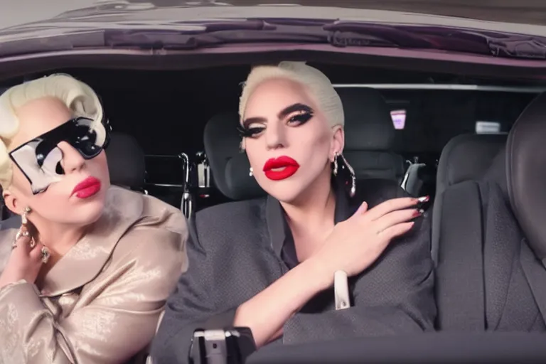 Prompt: lady gaga and judy garland in carpool karaoke, red weapon 8 k s 3 5, cooke anamorphic / i lenses, highly detailed, cinematic lighting