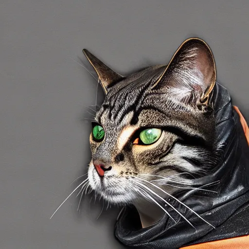 Image similar to side view of cyberpunk cat in suit