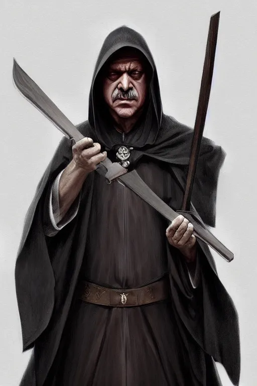 Prompt: Recep Tayyip Erdogan as Grim Reaper in a hood, portrait, highly detailed, digital painting, artstation, concept art, smooth, sharp focus, illustration, cinematic lighting, art by artgerm and greg rutkowski and alphonse mucha