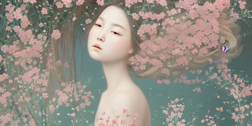 Prompt: breathtaking delicate detailed concept art painting pattern blend of flowers and girls, by hsiao - ron cheng, bizarre compositions, exquisite detail, pastel colors, 8 k