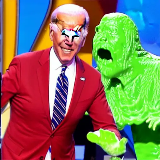 Image similar to joe biden getting slimed at the kids choice awards