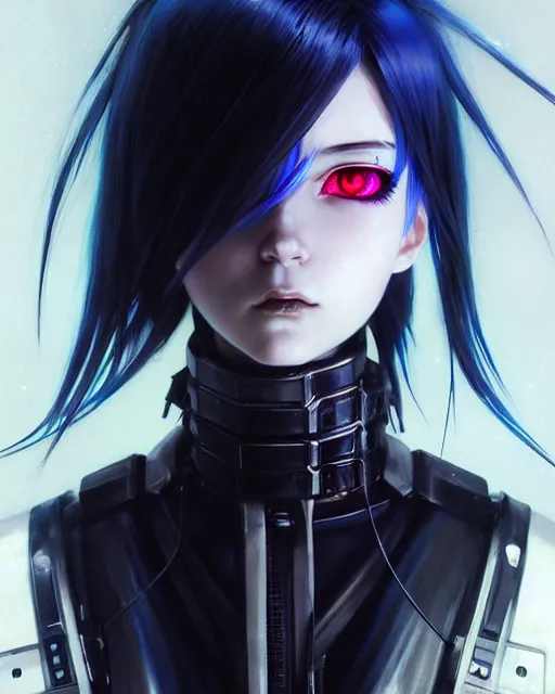 Image similar to portrait Anime goth girl in cyberpunk armor, cute-fine-face, white-hair pretty face, realistic shaded Perfect face, fine details. Anime. realistic shaded lighting by Ilya Kuvshinov katsuhiro otomo ghost-in-the-shell, magali villeneuve, artgerm, rutkowski, WLOP Jeremy Lipkin and Giuseppe Dangelico Pino and Michael Garmash and Rob Rey