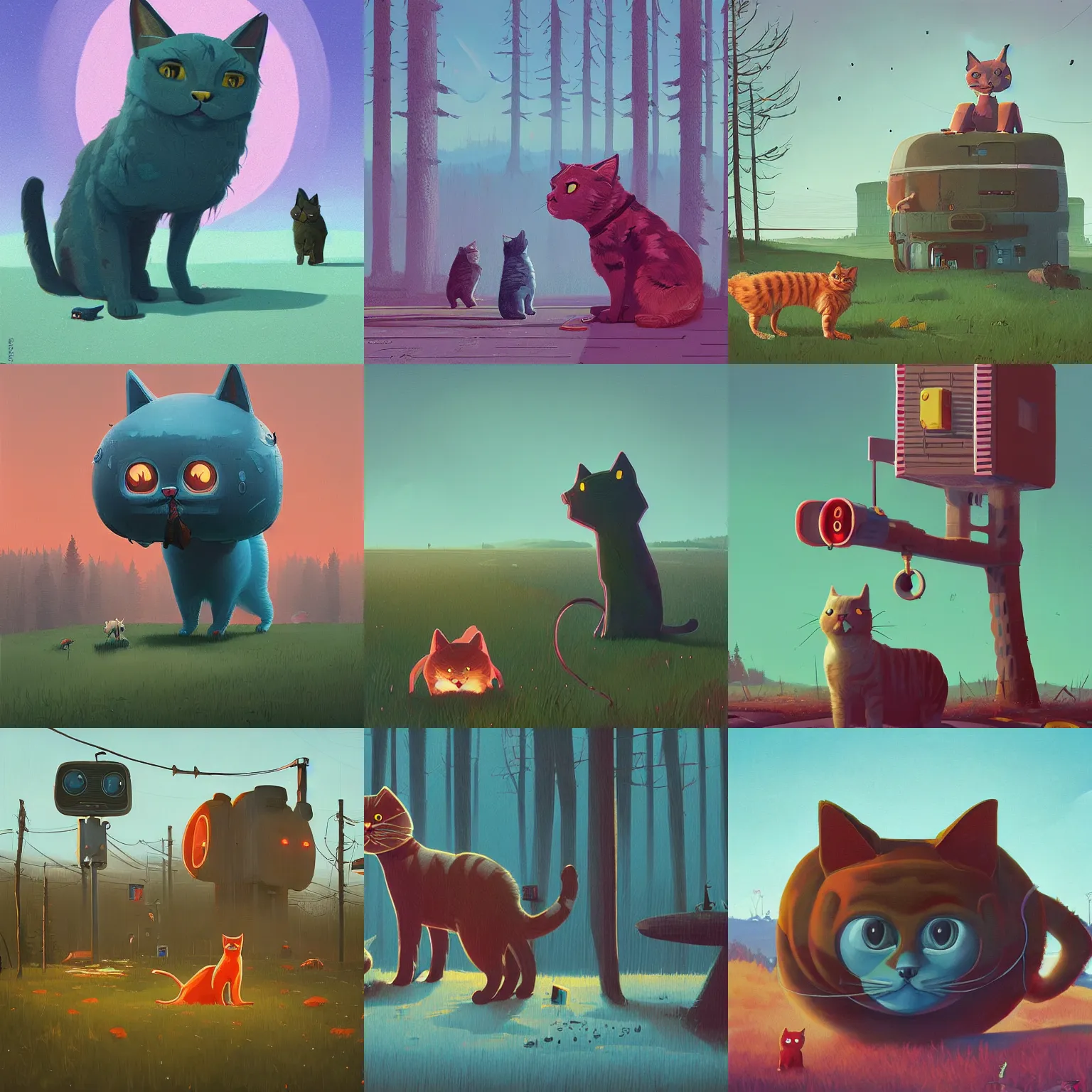 Prompt: cat cute by simon stalenhag