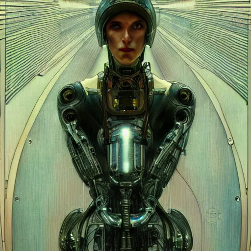 Image similar to portrait of a male android, coy, circuitry visible in head, in the style of ex machina, karol bak, alphonse mucha, greg rutkowski, award winning, hr giger, artstation