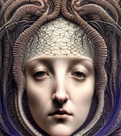 Image similar to detailed realistic beautiful twilight goddess face portrait by jean delville, gustave dore, iris van herpen and marco mazzoni, art forms of nature by ernst haeckel, art nouveau, symbolist, visionary, gothic, neo - gothic, pre - raphaelite, fractal lace, intricate alien botanicals, ai biodiversity, surreality, hyperdetailed ultrasharp octane render