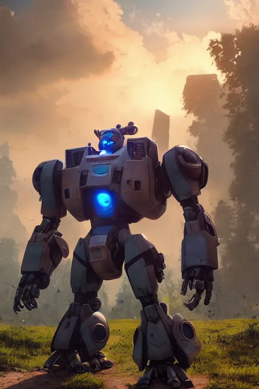 Image similar to mechwarrior 5 : mercenaries mech megaman transformer robot boss tank engine game octane render, 4 k, hd 2 0 2 2 3 d cgi rtx hdr style chrome reflexion glow fanart, global illumination ray tracing hdr fanart arstation by ian pesty by jesper ejsing pixar and disney unreal zbrush central hardmesh