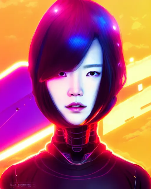 Image similar to kim hyun joo as a cyborg with rose hair, cyborg, warframe, colorful, cinematic, illuminated, sunny day, beautiful girl, advanced technology, futuristic, art by ilya kuvshinov, akiko takase, with cheese, cheese, swiss cheese cheesy