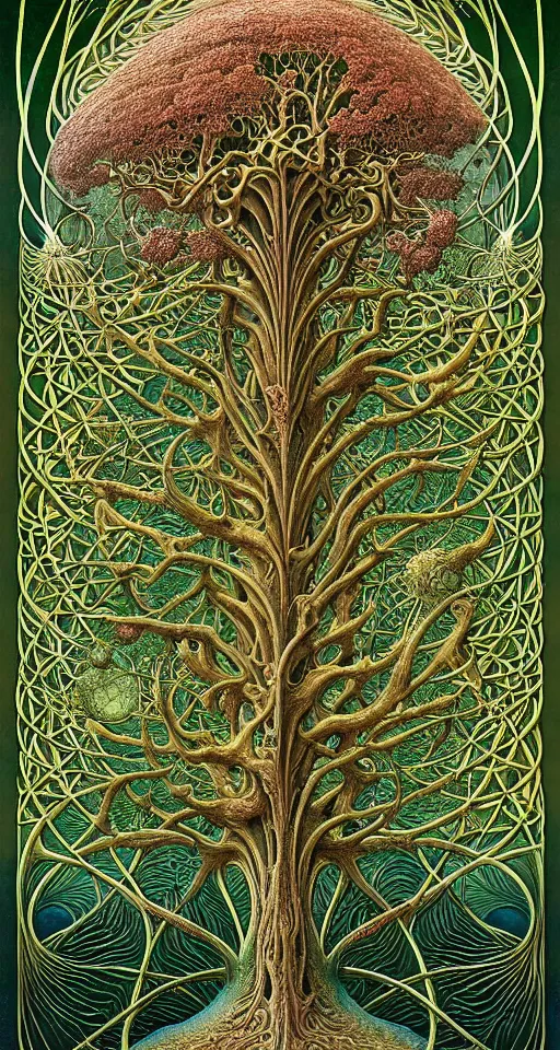 Image similar to tree of life by roger dean and andrew ferez, art forms of nature by ernst haeckel, divine chaos engine, symbolist, visionary, art nouveau, botanical fractal structures, organic, detailed, realistic, surreality