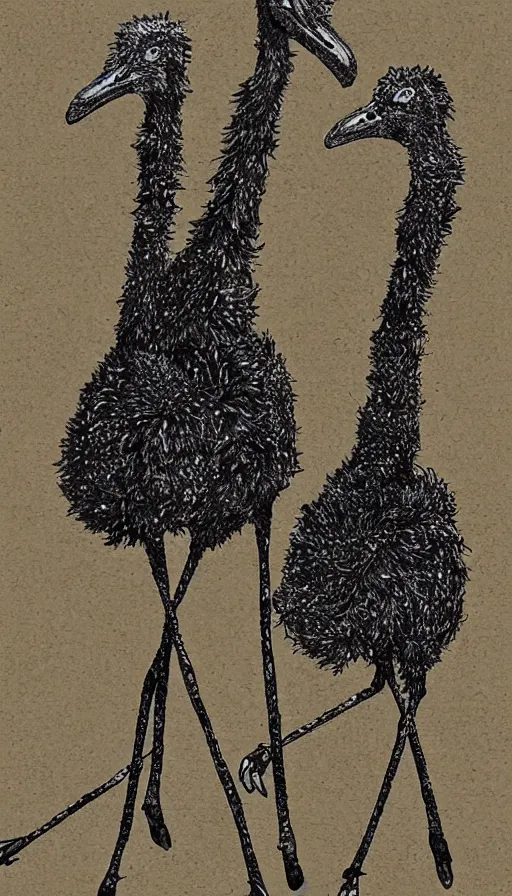 Image similar to stick figures ostrich, by yoshitaka amano