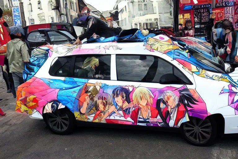 Prompt: anime-car-wrap, putin