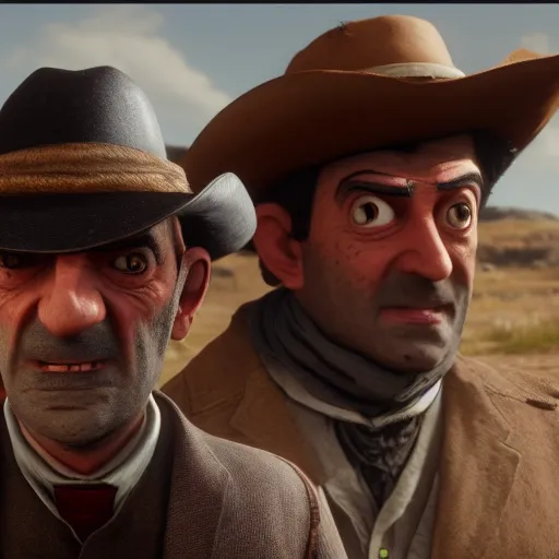 Prompt: Film still of Mister Bean, from Red Dead Redemption 2 (2018 video game)