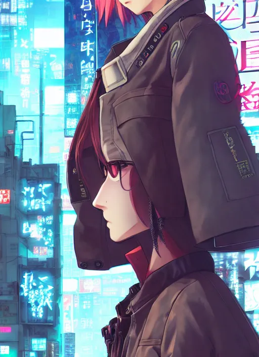 Prompt: character portrait cyberpunk female wearing jacket in Tokyo, hidari, color page, tankoban, 4K, tone mapping, Akihiko Yoshida.