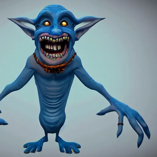 Image similar to a beautiful painted portrait of a happy blue goblin creature with a monocle by james gurney | centered | unreal engine :. 1