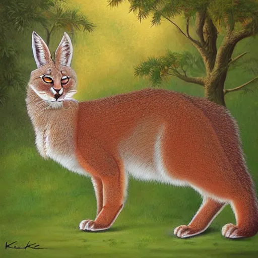 Prompt: cute fluffy caracal, painting by keith parkinson