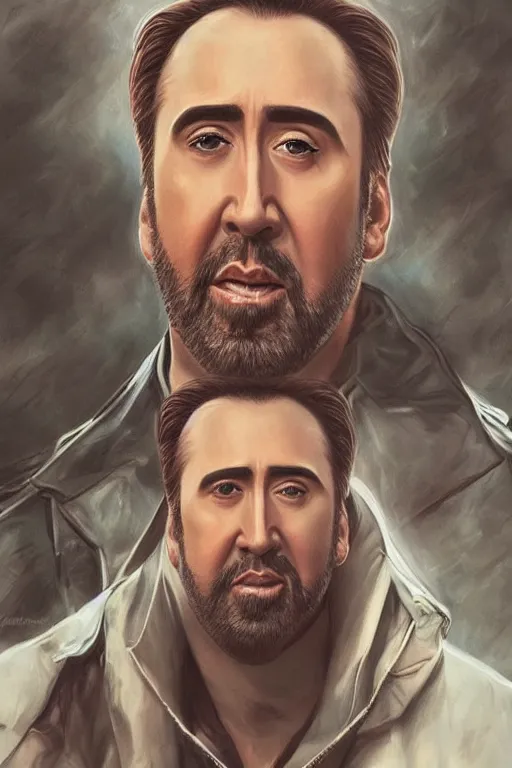 Image similar to a portrait of a Nicolas Cage in a scenic environment by Artgerm, detailed,